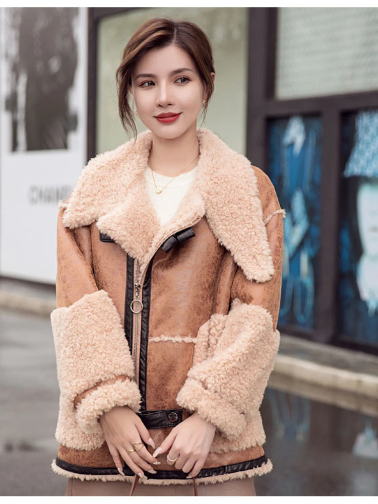 MENINA BONITA 2022 New Winter Jacket All Wool Sheep Shearing Fur Coat Loose Grain Fleece Warm Women Luxury Outerwear Streetwear