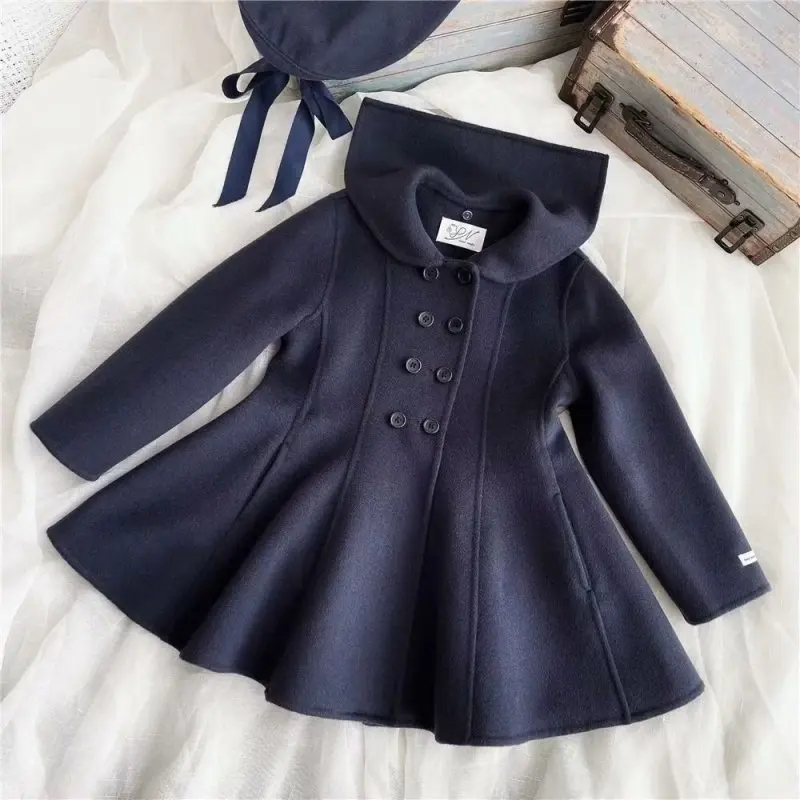 Winter Girl Baby Jacket Outdoor Cardigan Children\'s Medium Length Woolen Cotton Coat Thickened Double Breasted Jacket New 2024