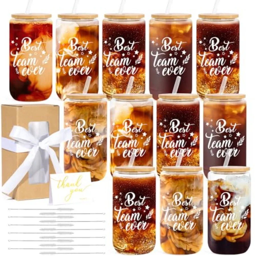 

12 Set Employee Appreciation Gifts Bulk, Thank You Gifts for Coworker Staff Teacher Nurses, 16oz Can Shaped Beer Glass Cups Gif