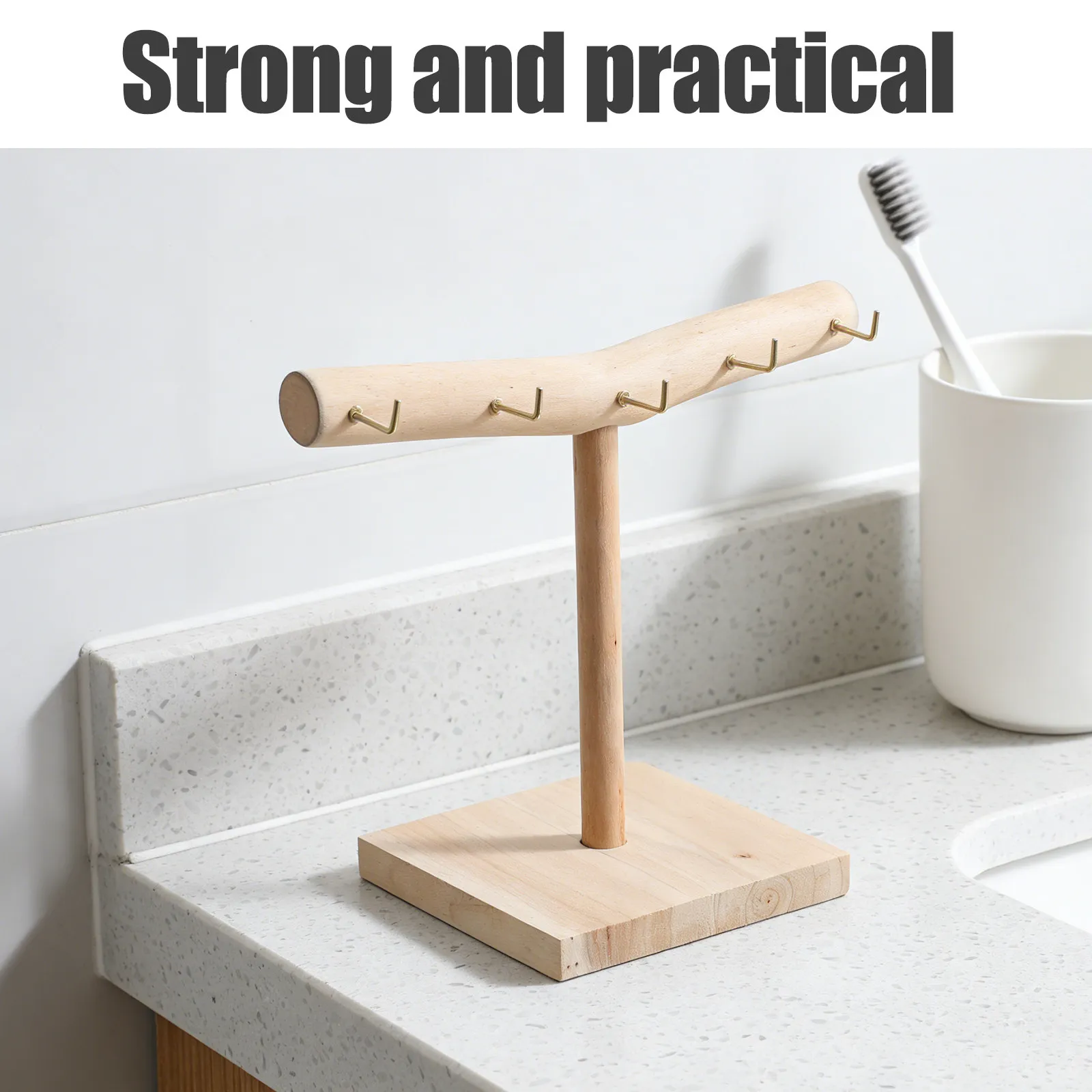 

Wood Jewelry Display Stand T-Shape Desktop Organizer for Necklaces Earrings Bracelets Keychains Modern Rustic Vintage Aesthetic