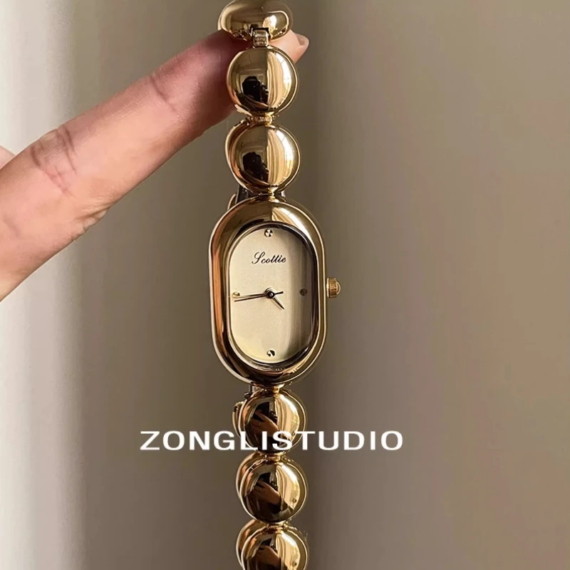 Retro Ladies Watch Simple Temperament Oval Quartz Watch Coffee Bean Bracelet Waterproof Fashion Temperament Women's Watch