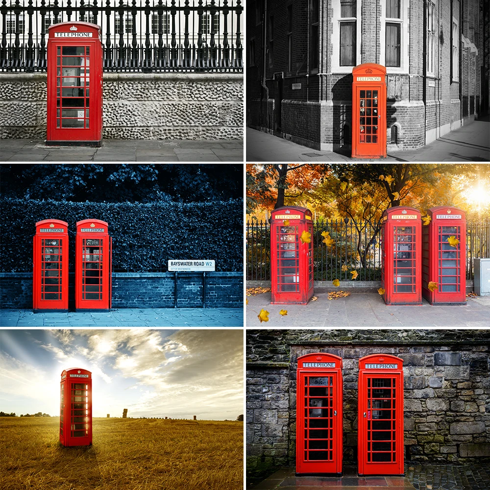 Bonvvie Photographic Background British Landmark Big Ben Red Phone Booth Street Children Portrait Backdrop for Photo Studio