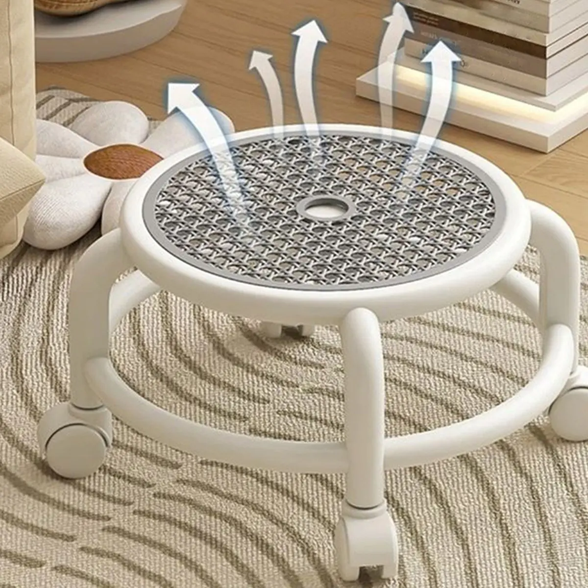 Swivel Rolling Stool Round Low Small Grey Universal Wheel Kids Adult Strong Capacity Practical Storage C