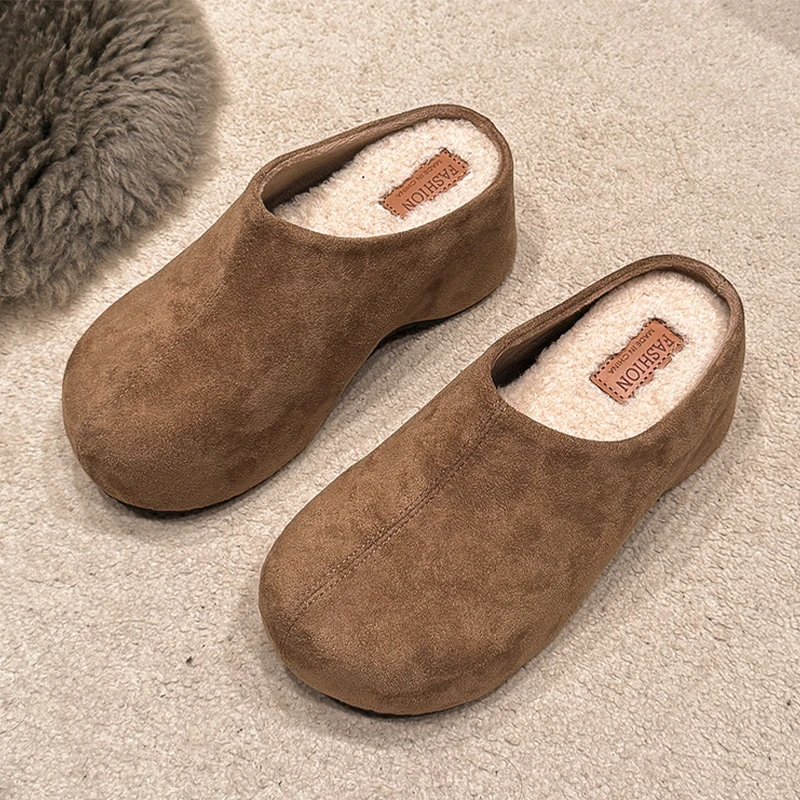 

High Heels Women's Slippers Platform Suede Warm Cotton Shoes Fashion Slingback Woman Snow Boots 2025 Winter Botas Mujer Zapatos