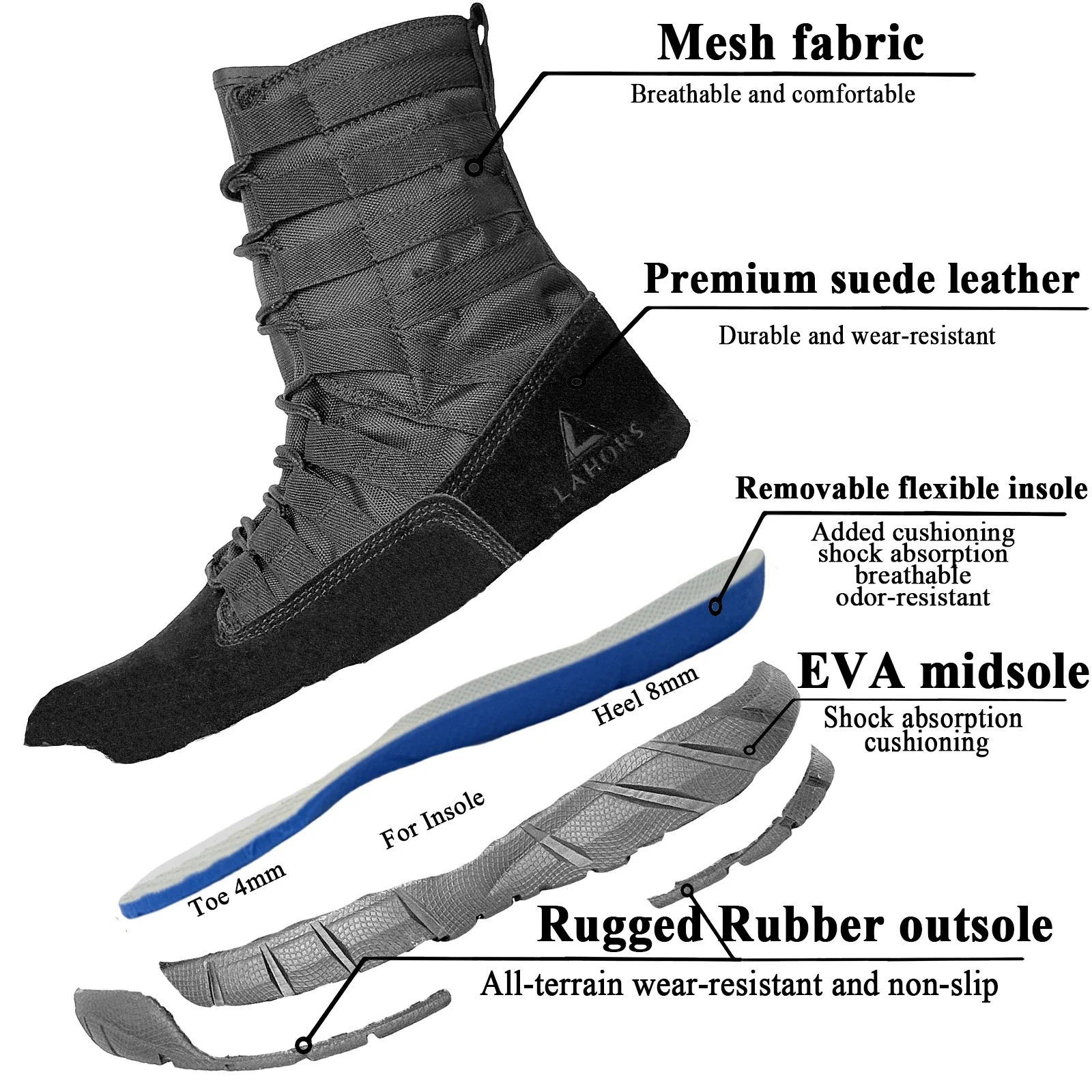 LAHORS® Lightweight Suede Leather Tactical Combat Boot Men Outdoor Hiking Desert Army Shoes Breathable Male Ankle Boots Man made