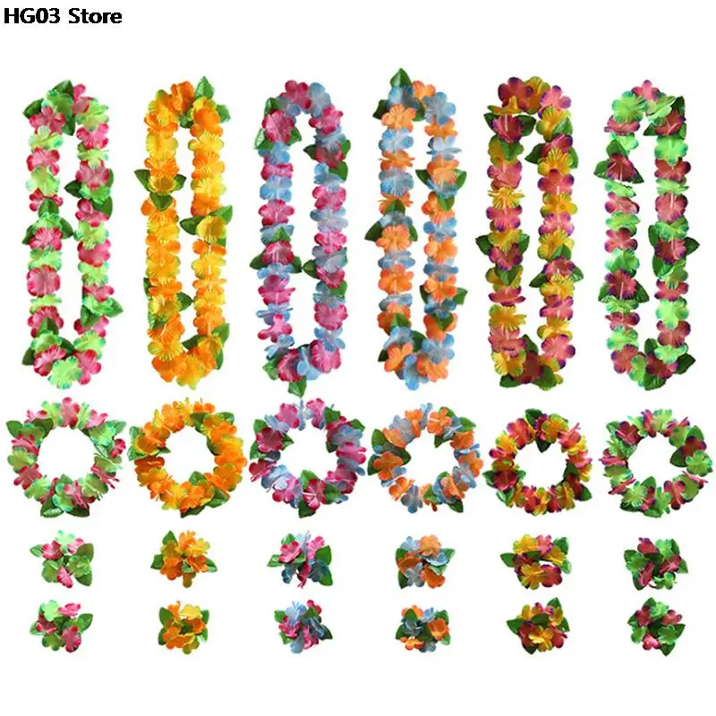 4 قطعة/المجموعة الاصطناعي فستان بتصميم حالم هاواي زهرة الطوق اكاليل قلادة حزب هاواي الشاطئ متعة الزهور DIY حزب الديكور #2