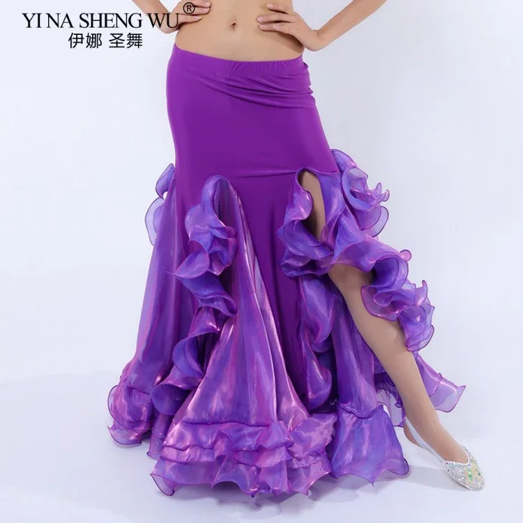 Women Belly Dance Skirt Side Split Ruffle Skirt Oriental Dancing Performance Skirt Long Sexy Belly Dance Dancewear For Women New