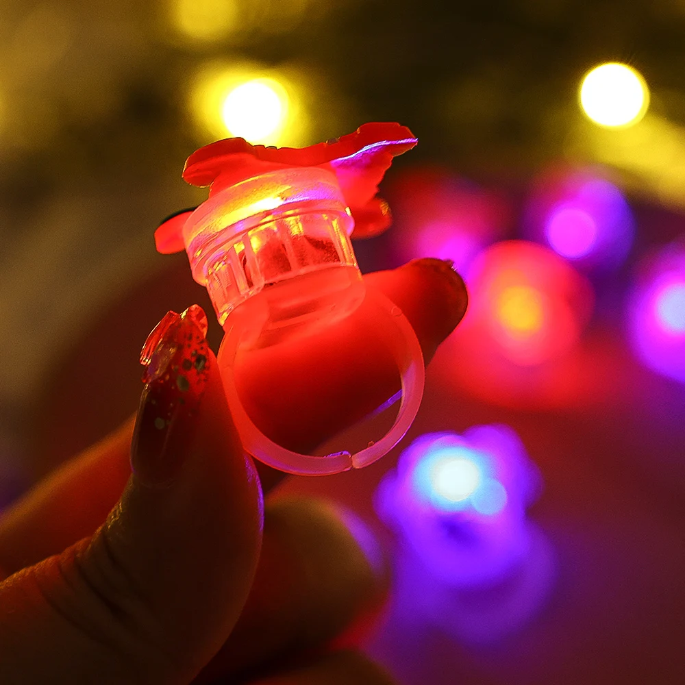 LED Glow Finger Rings Christmas Party Light Up Favors Flash Open Ring Rave Laser Lamp Birthday Gifts Kids Adult Santa Toys Decor