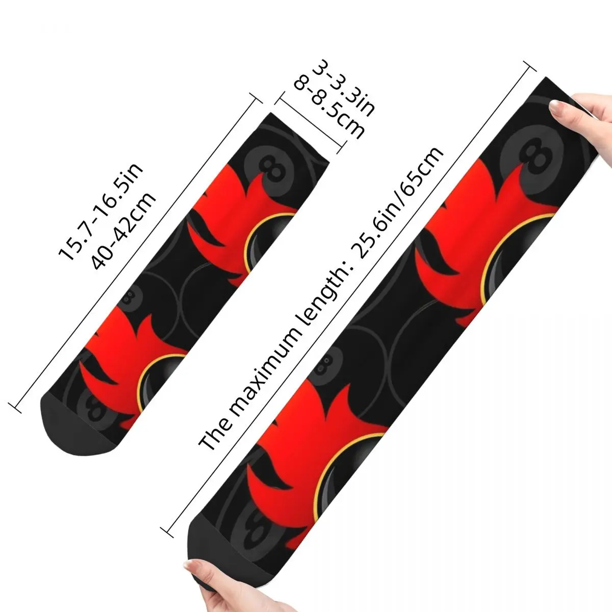 Funny Men's Socks 8 Ball Pocket Flaming Fire Hot Rod Flames Billiards Cue Sport Pool Snooker Games Crew Sock Gift Printed