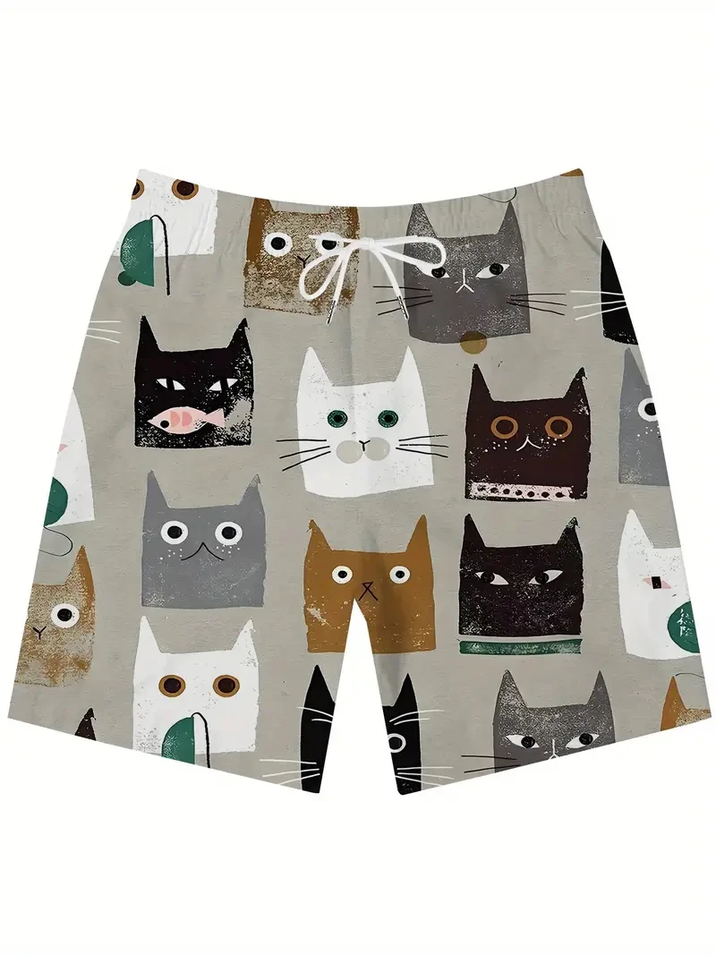 

Cute Cartoon Cats Pattern 3d Print Summer Men's Shorts Quick Dry Swim Shorts Oversized Casual Beach Pants Trend Unisex Clothing