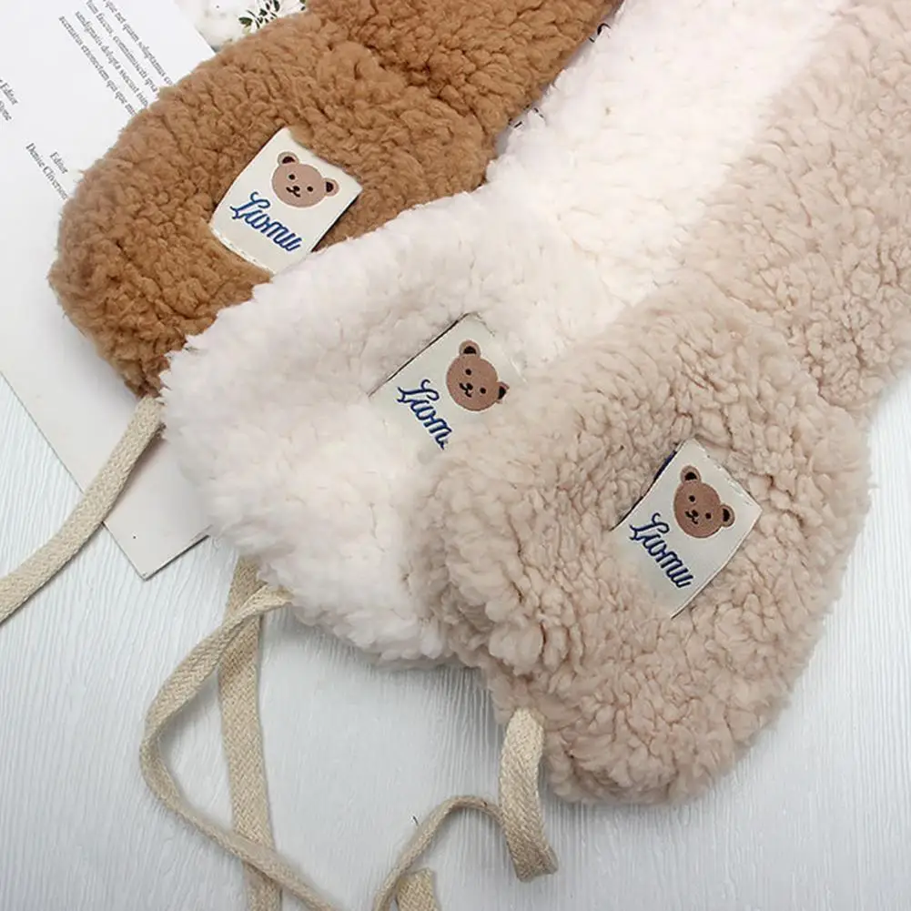 Cartoon Bear Pattern Warm Earmuffs Women Girls Winter Outdoor Foldable Ear Warmer Lace-up Soft Furry Ear Covers Зимние Наушники