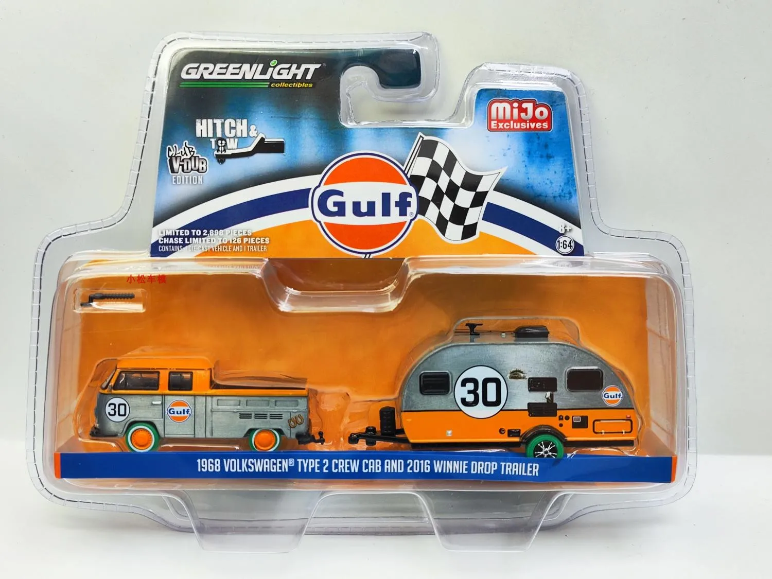 

Green Light 1:64 1968 T2 And 2016 Trailer # 30Gulf Oil 51114-C Clear Paint Car Model Collection Gift For Toys