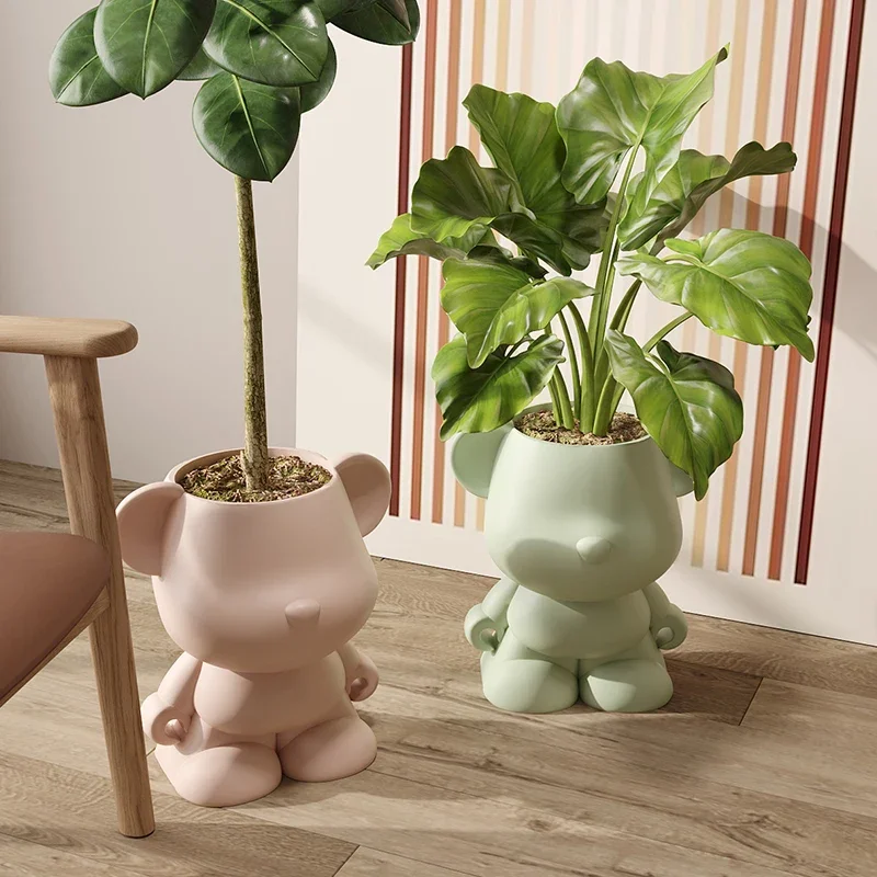 

Cartoon Cute Large Simulation Green Plant Ornaments Floor To Level Violent Bear Decor Living Room Balcony Potted Vegetation