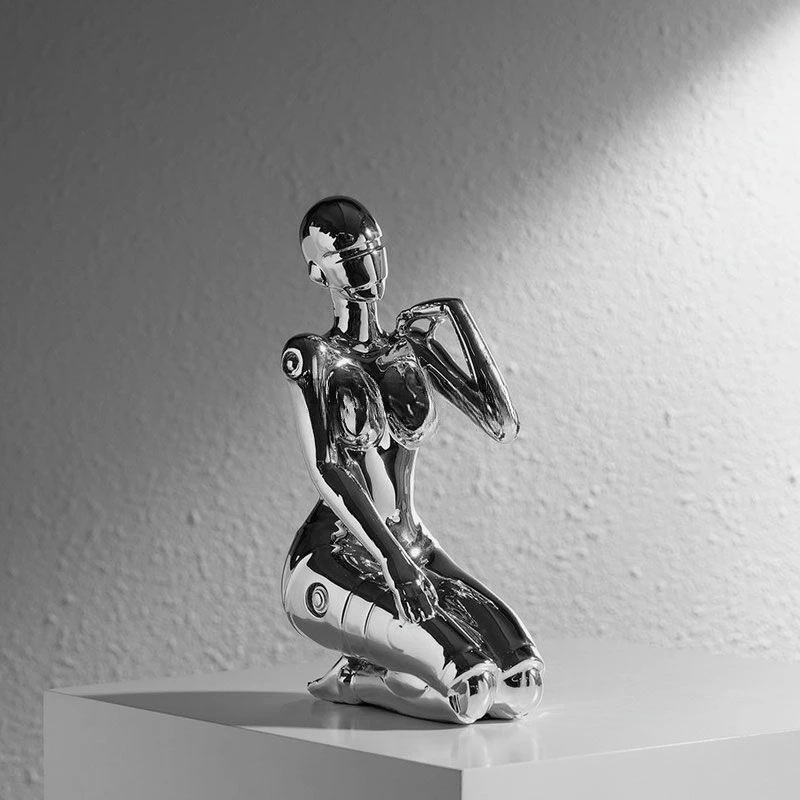 

Механическая скульптура будущего — хромированный стол Objet для ТВ-консоли и учебы, домашний декор в стиле киберпанк