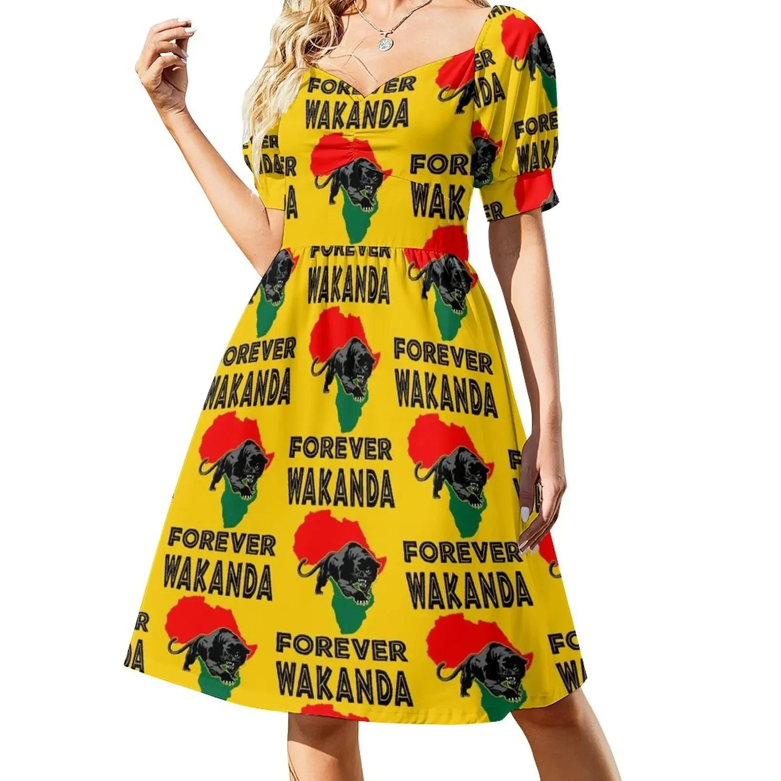 

Wakanda Forever Panther Short-Sleeved Dress chic and elegant evening dress dresses with long sleeves Women's summer suit