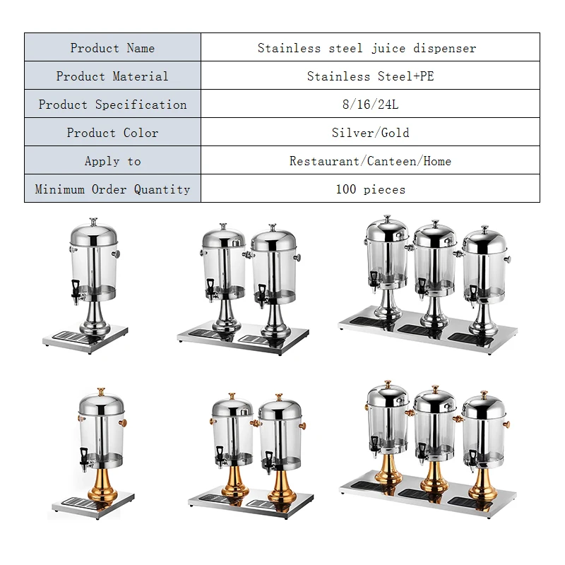 

Steel Single Double Triple Head Food Grade Ice-Cooled Countertop Cold Buffet Drink Dispenser Hotel Restaurant Stainless