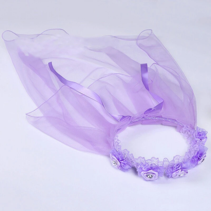 Kinderen Kleine Prinses Haarband Dubbele Lagen Tule Bruidssluiers Bloemen Garland Ruches Bloemen Kant Bruiloft Krans - afbeelding 1