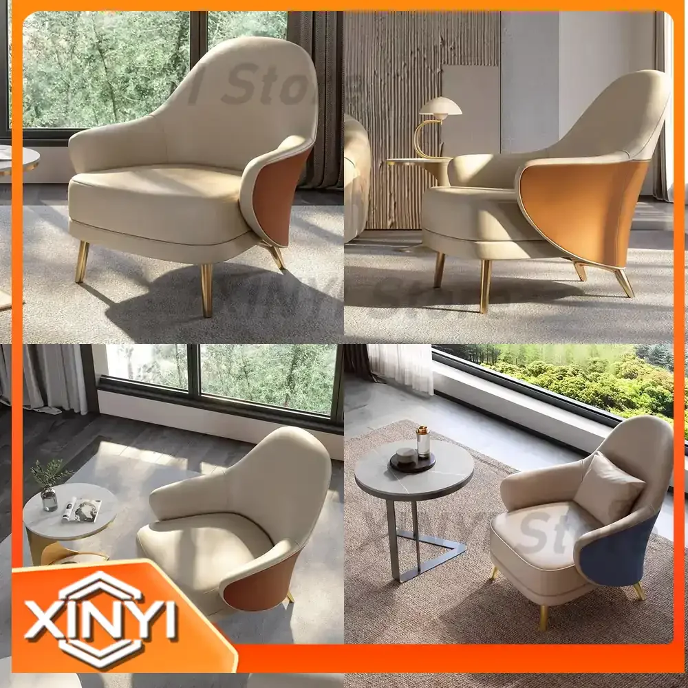 For Living Room Hotel Sofa Chair Italian Luxury Two Tone Leisure Armchair Bedroom Recliner Hong Kong Style Marble Accent