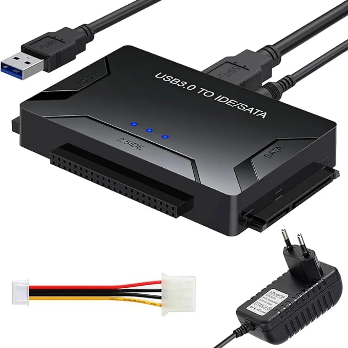 IDE SATA USB3.0 External Hard Drive Adapter for Universal 2.5 3.5 Inch HDD SSD, with External Power Supply DC 12V 2A USB3.0 Sata