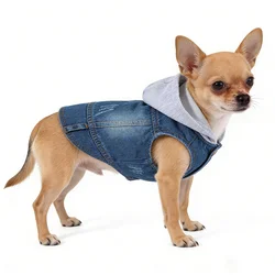 Denim Dog Clothes for Pitbulls Dachshund Fashion Dog Jeans Jacket Blue Cowboy T-shirt for Shih Tzu Cool Apparel for Small Dogs