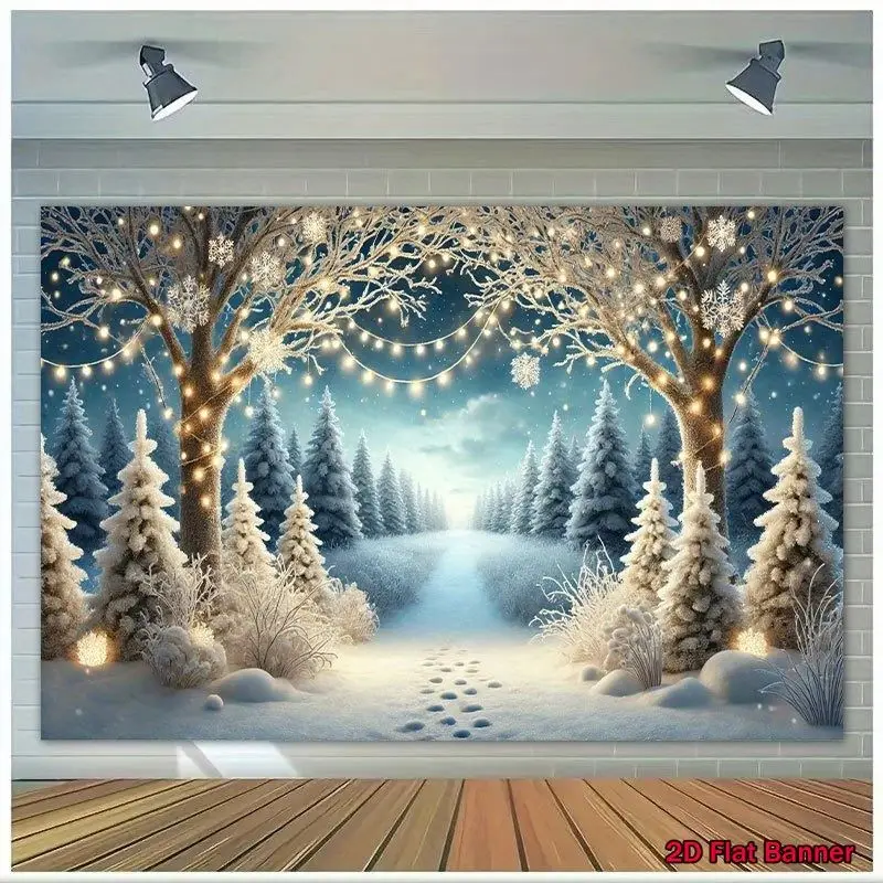VIKAMA Snowy Winter Grove Path Fairy Lights Xmas Tapestry Festive Wall Decor Home Accent Stylish Soft Durable Cozy Aesthetic