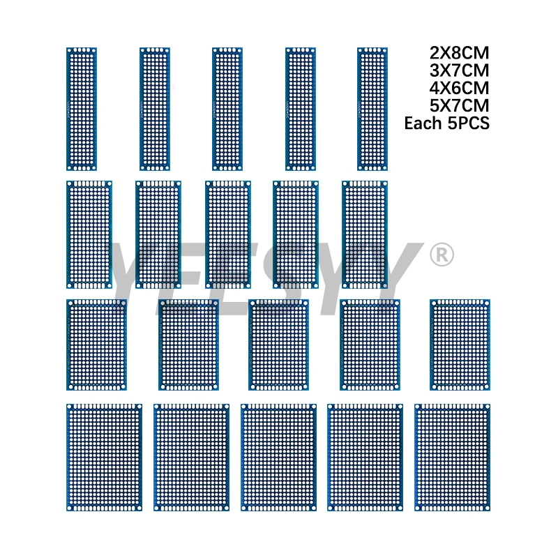 

20PCS Double sided PCB kit Board Breadboard 2x8 3x7 4x6 5x7cm Universal PCB Experiment Blue Prototype Circuit Boards Diy