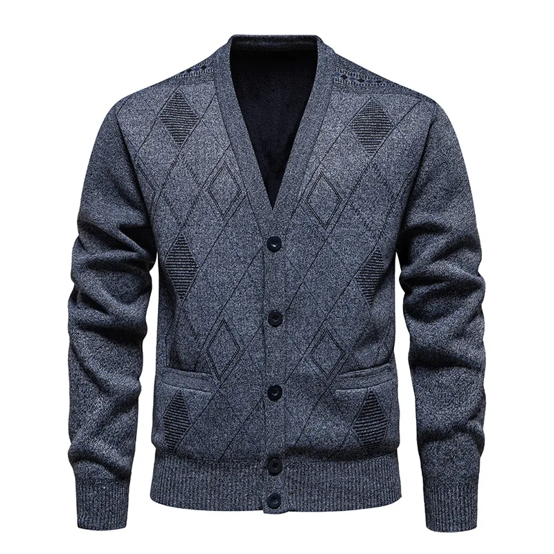 

European and American 's Autumn Winter New Fleece Lined Thickened Cardigan Knitted Sweater Men's Coat