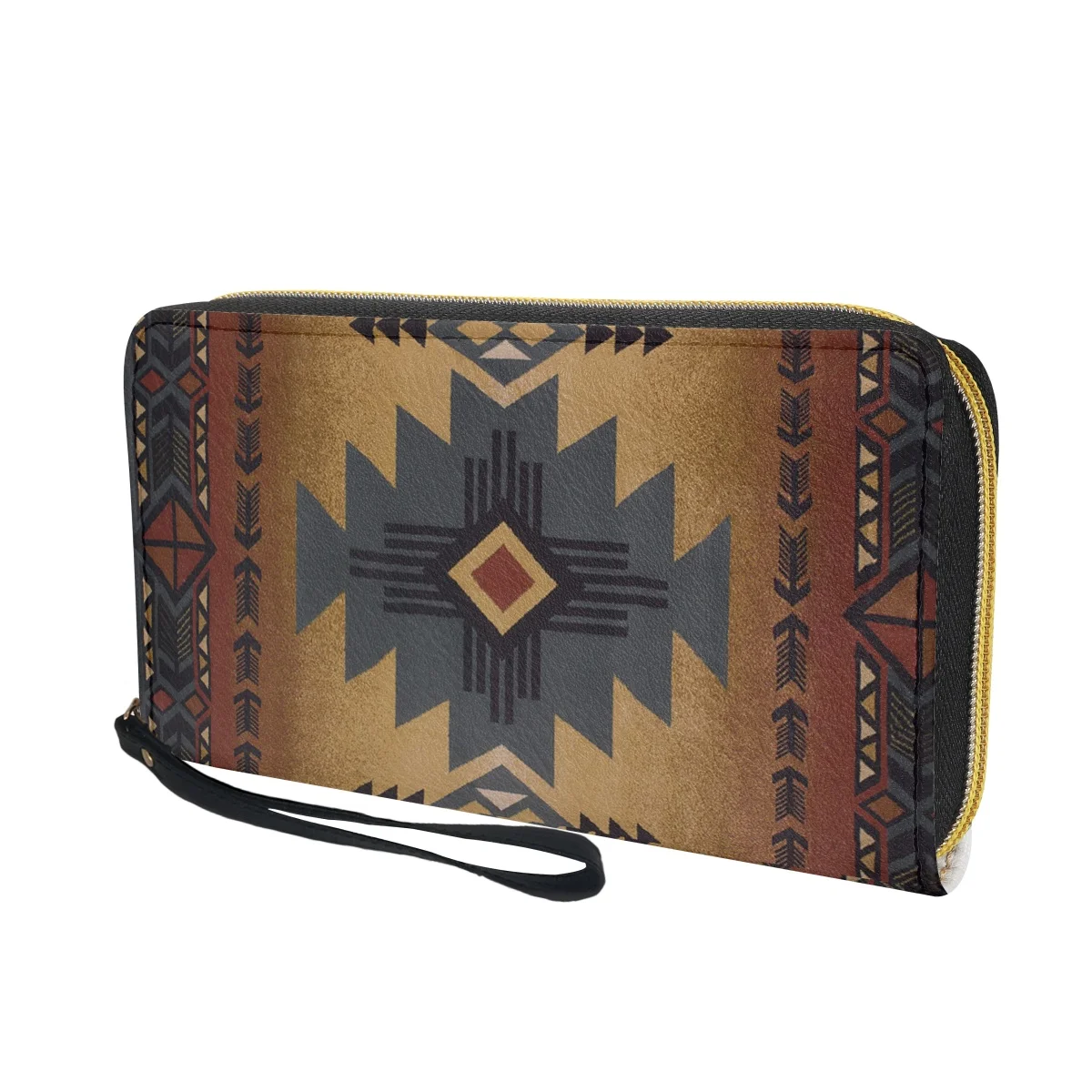 Portefeuille multifonction en cuir PU pour femme, motif folklorique tribal, sac à main portable pour femme, porte-cartes pour femme, sac d'argent à fermeture éclair, 2023