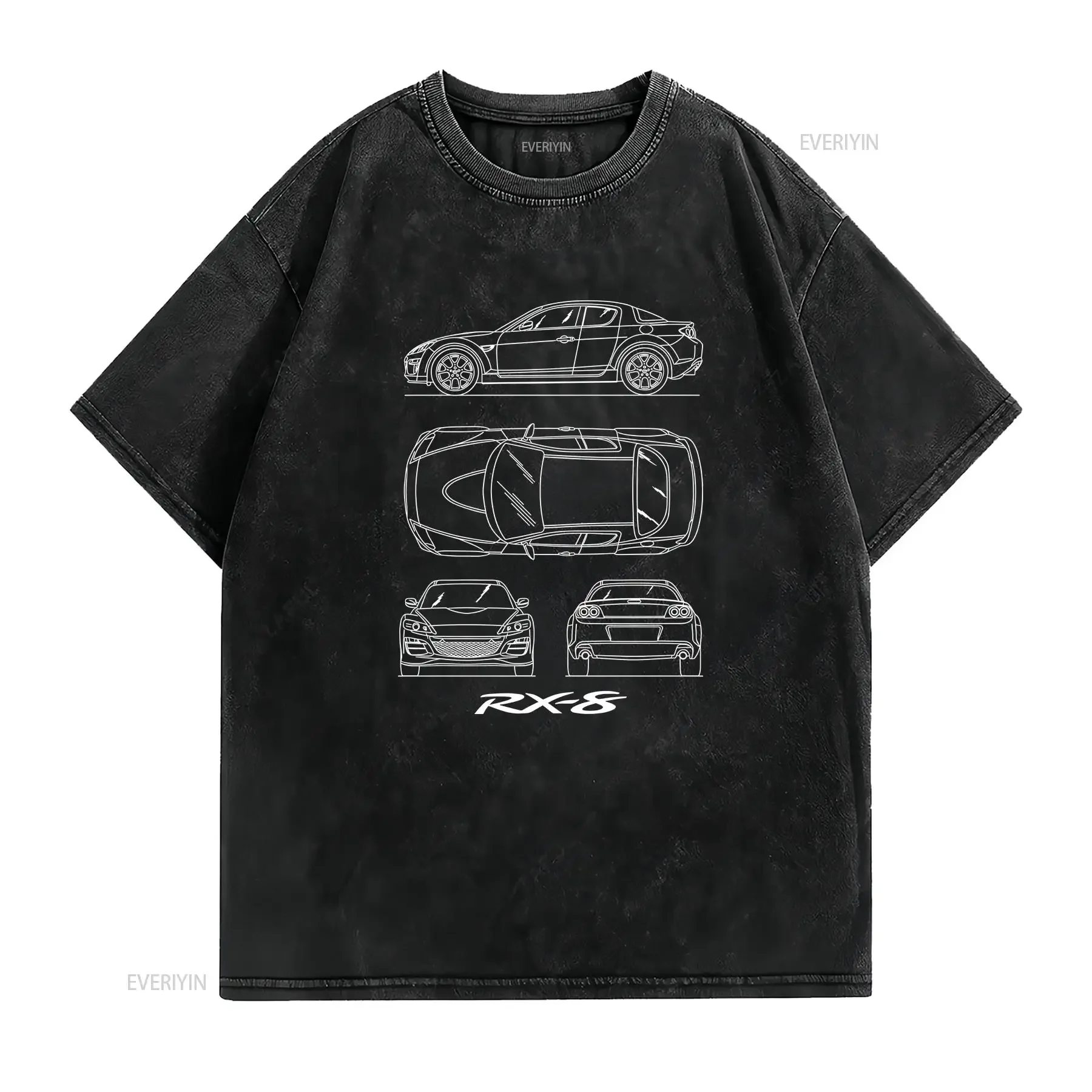 RX 8 JDM Sports Car Mens T shirt Blueprint Classic Rotary Drift Tuning Turbo vintage Washed Top For Everyday Wear Unisex