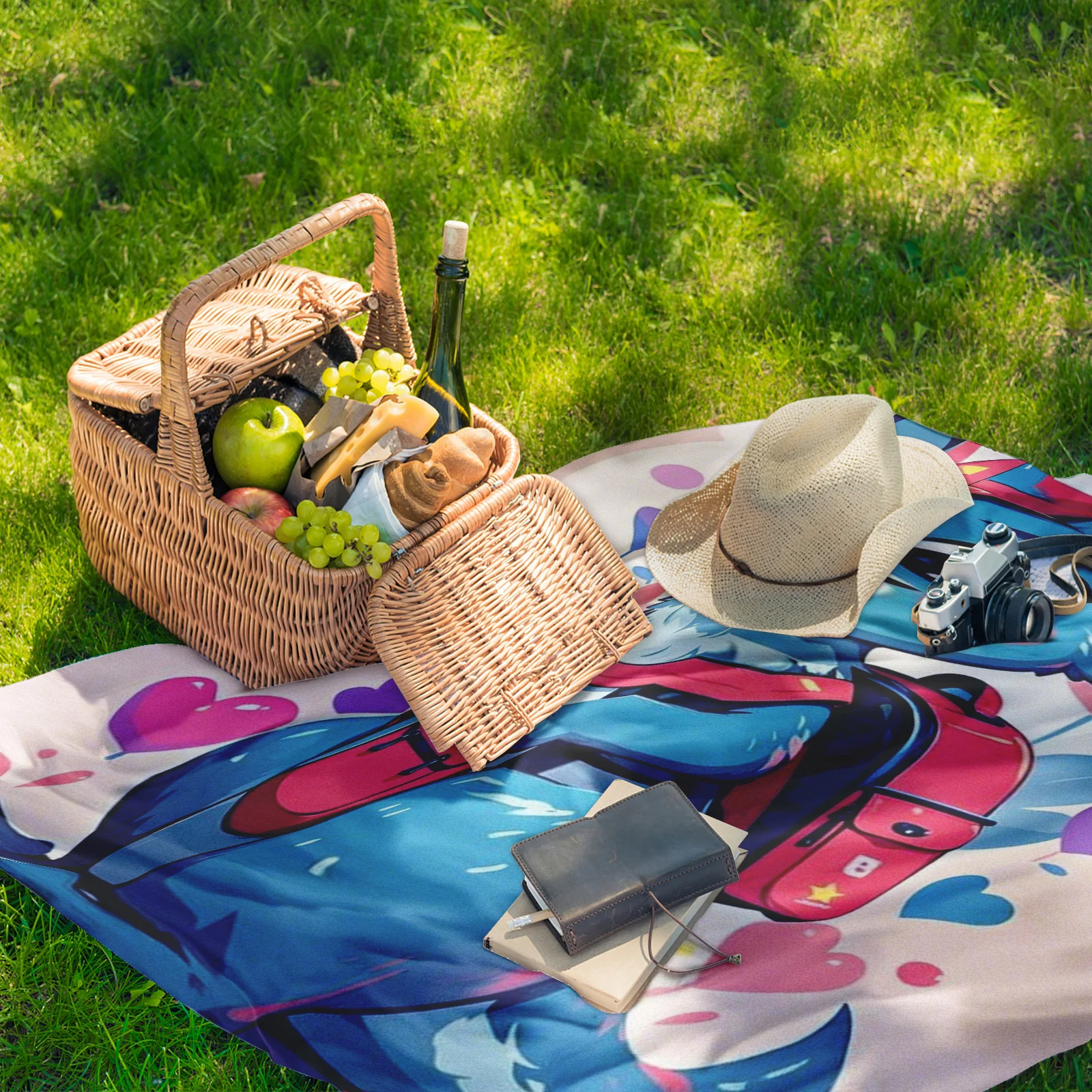 Mochila de canguro con sombrero de corazón y manta exterior de diseño rosa para aventuras al aire libre lindas y acogedoras en la naturaleza
