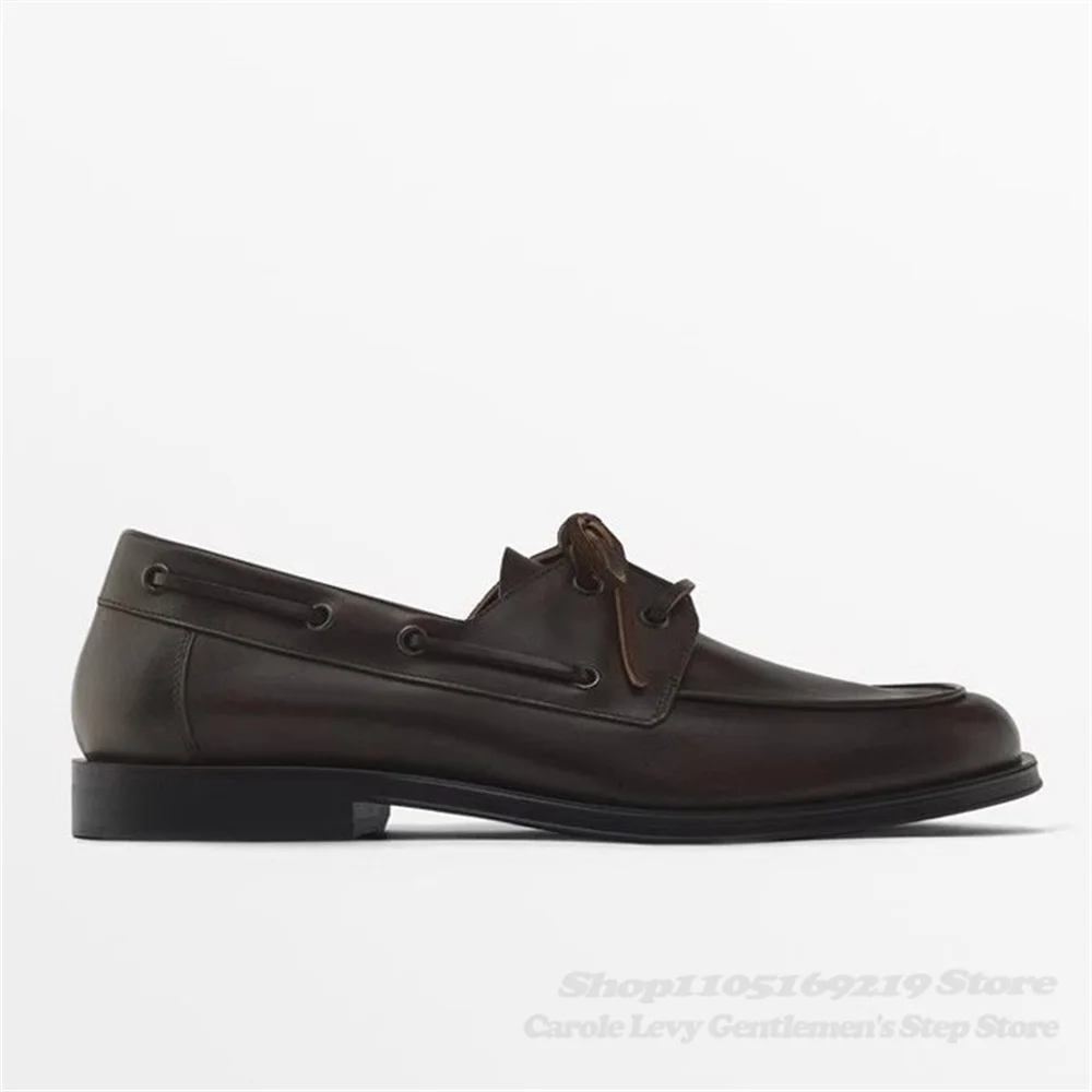 البني جلد البقر المتسكعون الخريف جديد النمط البريطاني جولة تو الدانتيل يصل شقة عارضة الخياطة الكلاسيكية الأعمال الفاخرة الأحذية الجلدية