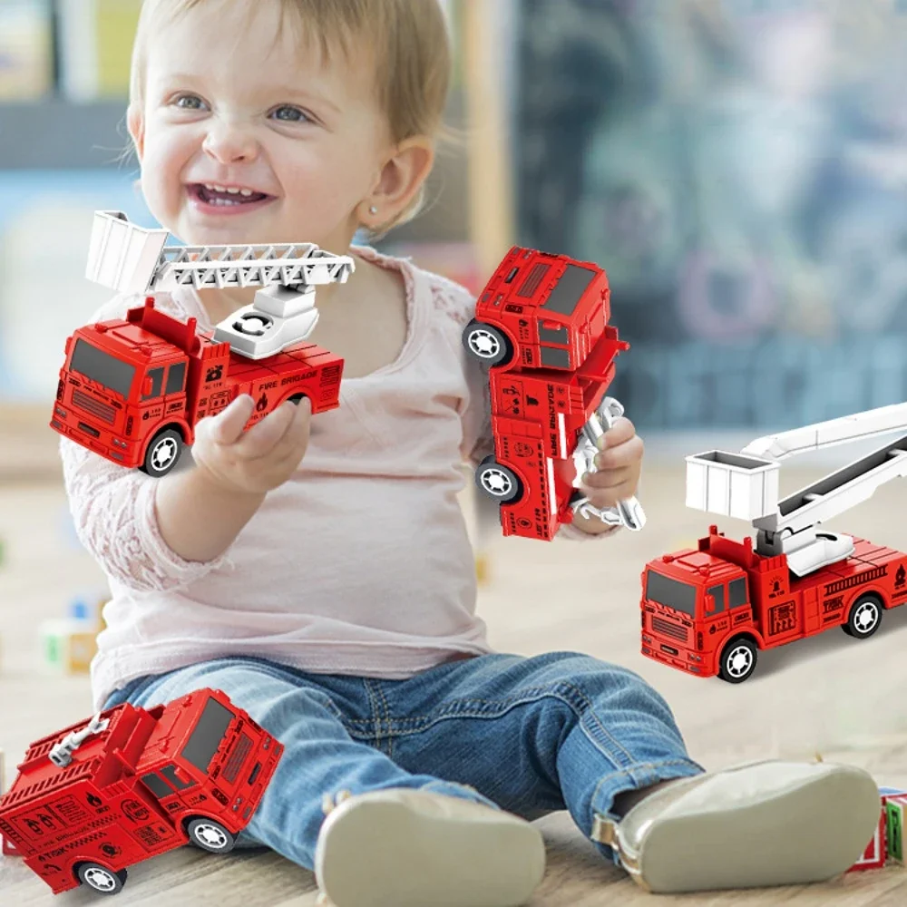 4Pcs Kids Car Toy Mini Pull Back Fire Engine Inertia Engineering Truck Military Vehicle Boys Toys for Children  Gifts