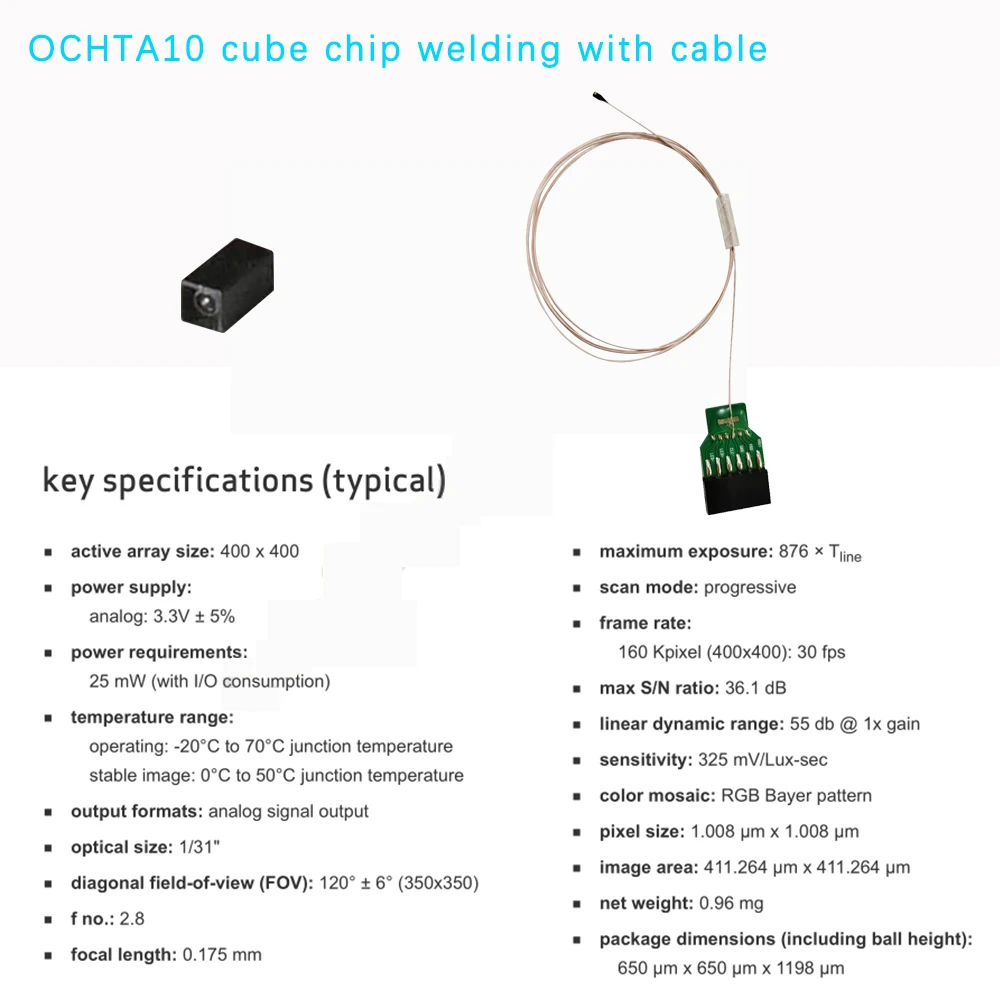 Mini size HD 1mm cmos analog 160K pixel camera cube chip welding with cable OCHTA10 camera module