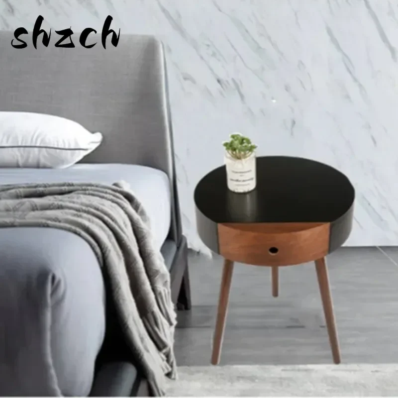 Mesita de noche redonda minimalista italiana, mesita de noche nórdica industrial, cómoda, moderna y elegante para muebles de dormitorio