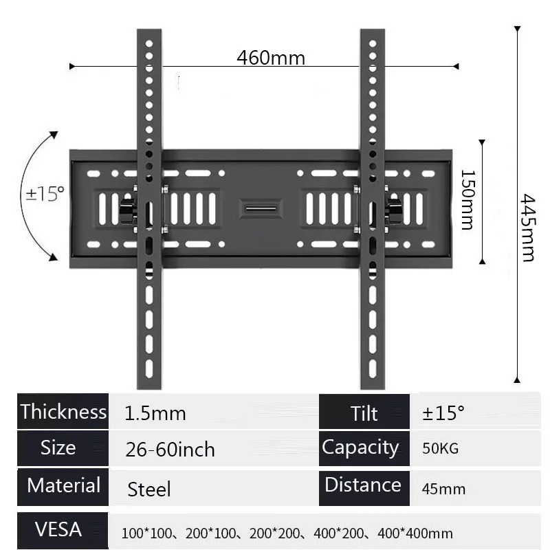 TV Mount for Most 26-60 Inch TV, Universal Tilt TV Wall Mount, Low Profile Flat Curved Wall Mount Bracket Max VESA 400x400mm