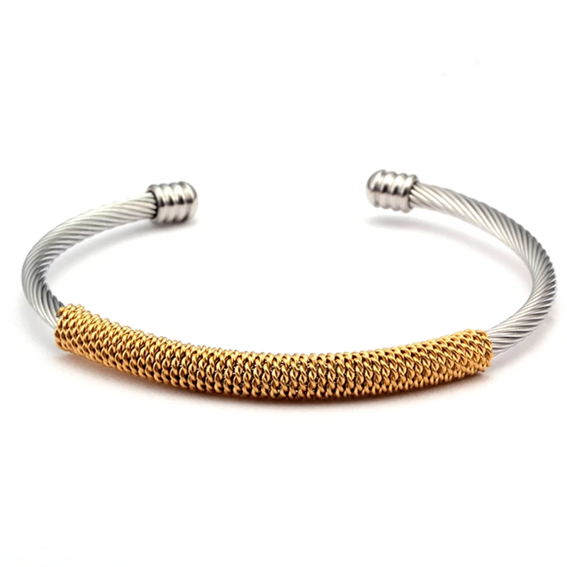 Unique Tubular Open Braided Female Cuff Bracelets Fashion Mesh Stainless Steel Charm Bangles For Women Girls Jewelry