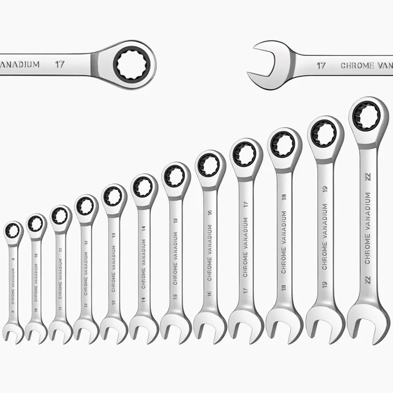 Ratcheting Combination Wrench Set,12 Point Box End and Open End Wrench Set spanner Fit for Garage,Home DIY, Repair,Maintenance