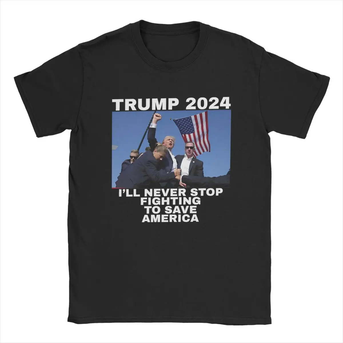 Trump 2024 Fighting T Shirt for Men Cotton Funny T-Shirt Round Neck Assassination Attempt Tee Shirt Short Sleeve Clothes 6XL