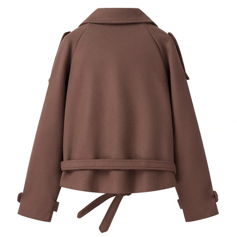 Cross-border European ， American women's clothing AliExpress popular casual loose double buckle lapel temperament woolen jacket