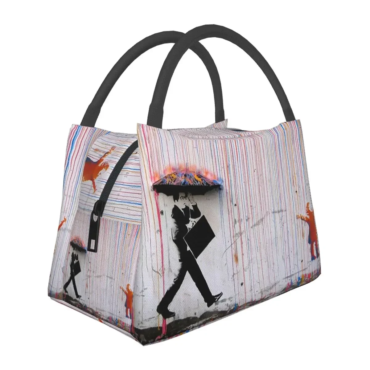 

Banksy Umbrella Rainbow Happy Girl Lunch Bags Insulated Bento Box Lunch Tote Picnic Bags Thermal Bag for Woman Children School