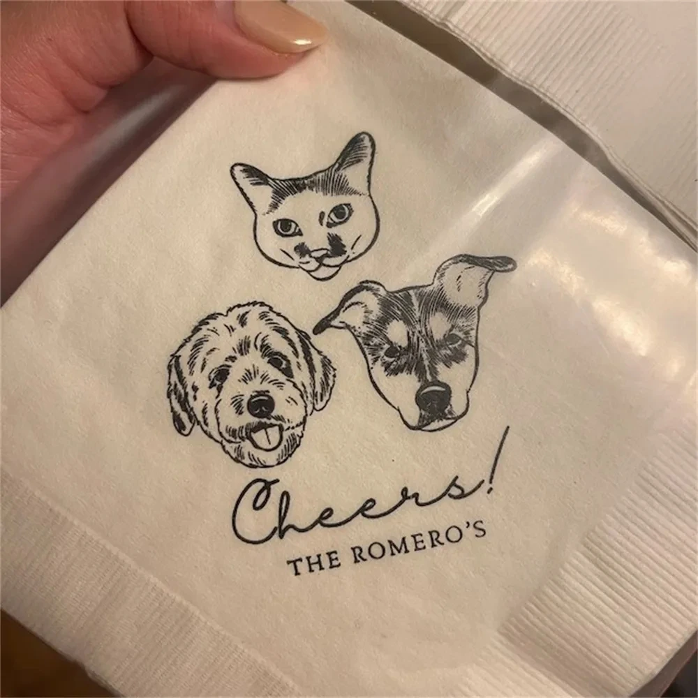 50PCS Custom Pet Cocktail Napkins, Dog Wedding Napkins, Custom Pet Cocktail Napkins, Customized Pet Napkins, Custom Pet Portrait