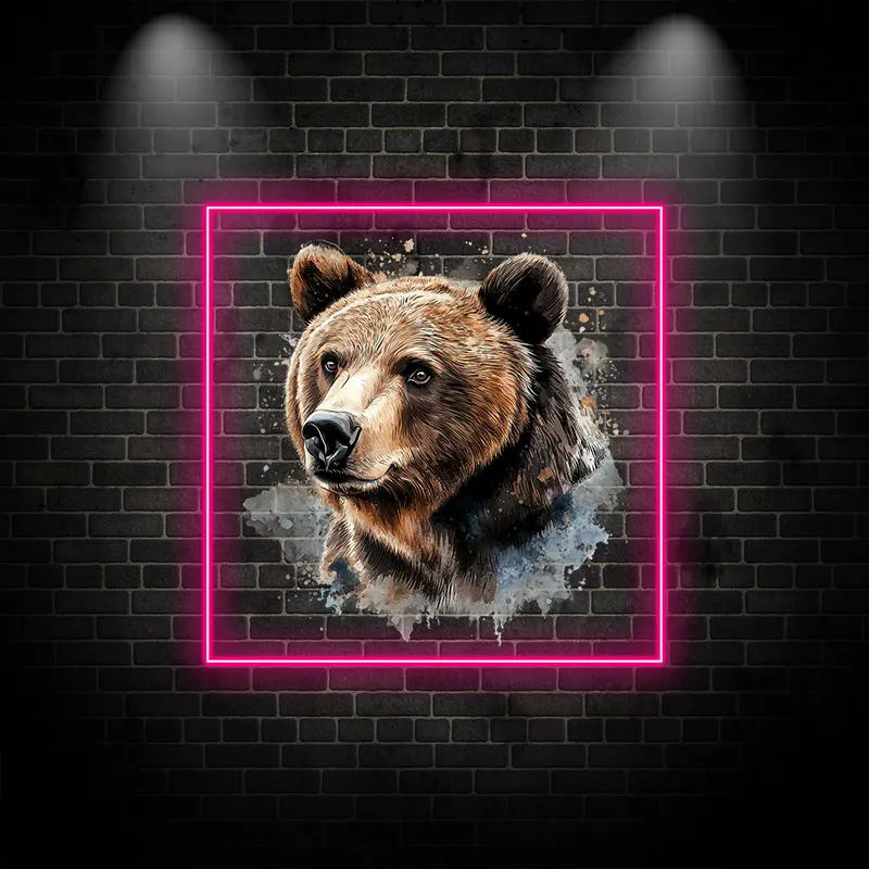 Brown Bear Head Neon Light - Wild LED Wall Decor for Bars, Cabins & Man Caves - Bold Woodland Vibe, Unique Animal Accent Piece