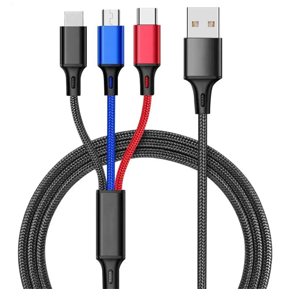 

High Quality Universal Data Cable Type C Micro USB Nylon Cord 3 in1 USB Cable Fast Charger Wire Charging Cable Data Cord