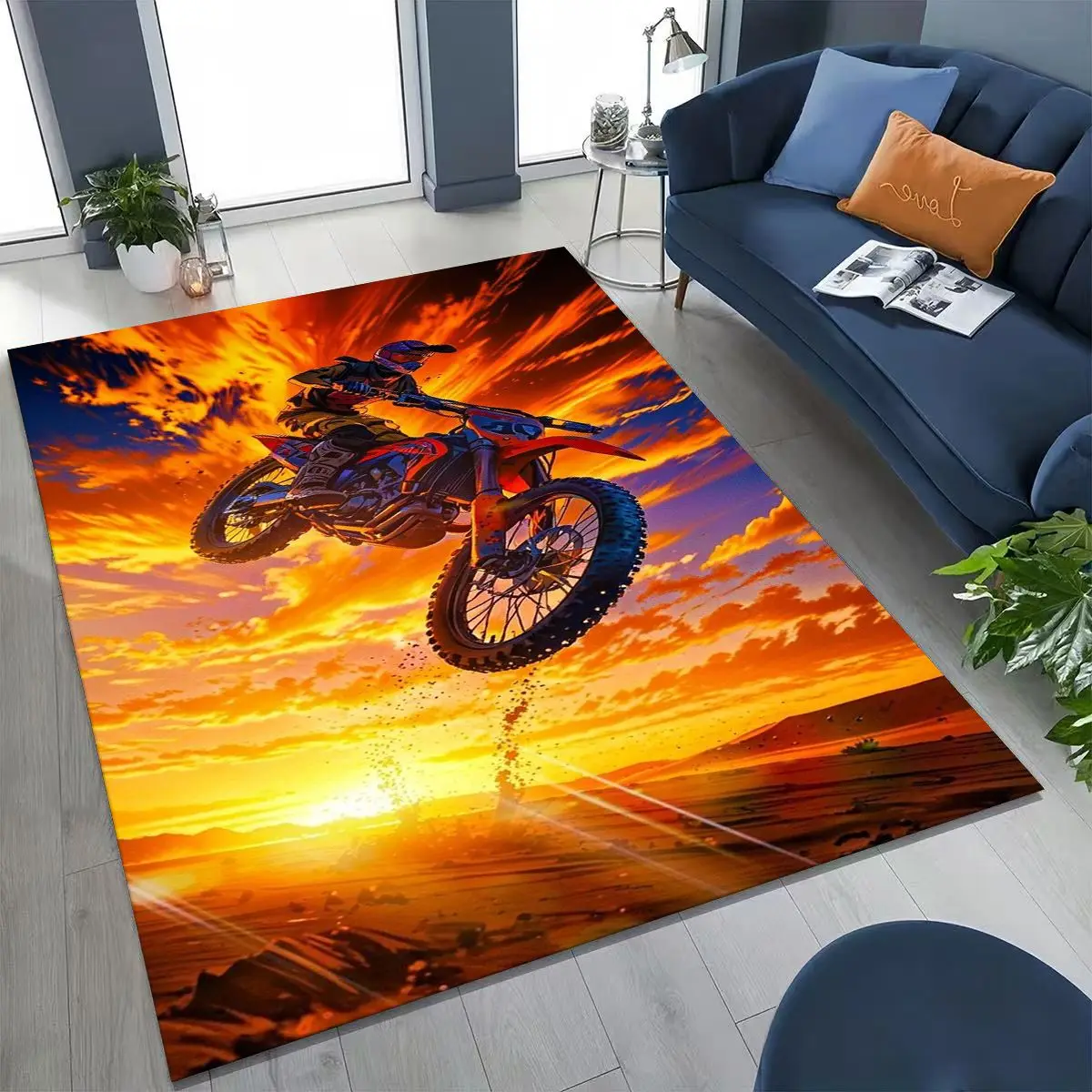 Personalized Motorcycle Rider Motorbike Art Rug for Bedroom Living Room Sofa Home Doormat Decor,Large kids Non-slip Floor Mat