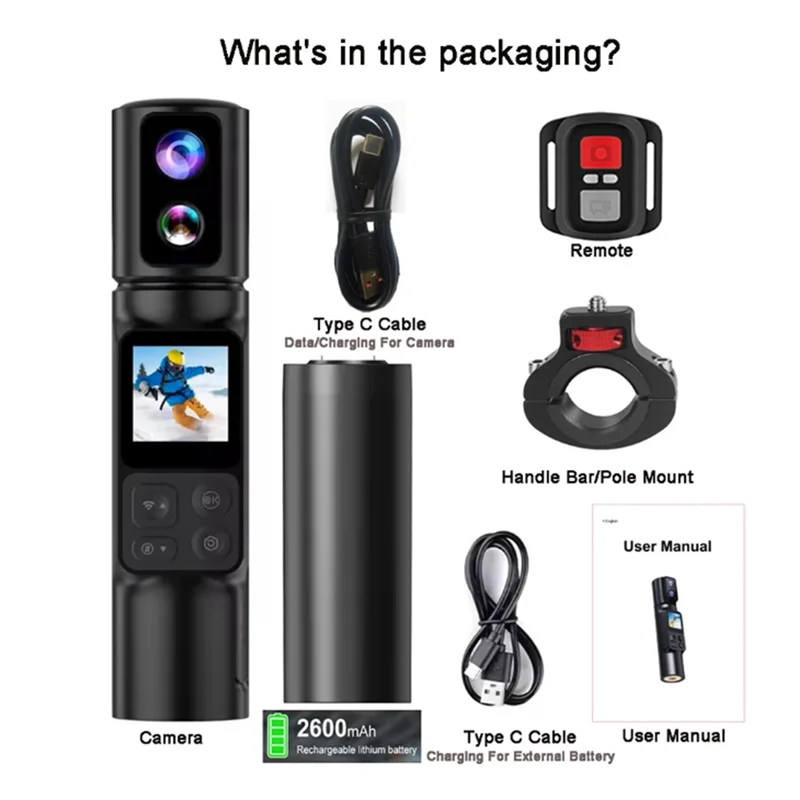 

【Exclusive!】Dual Lens 6K Portable Handheld Action Camera EIS 5X Zoom 350° Rotating Wifi Pocket DV Screen Recorder