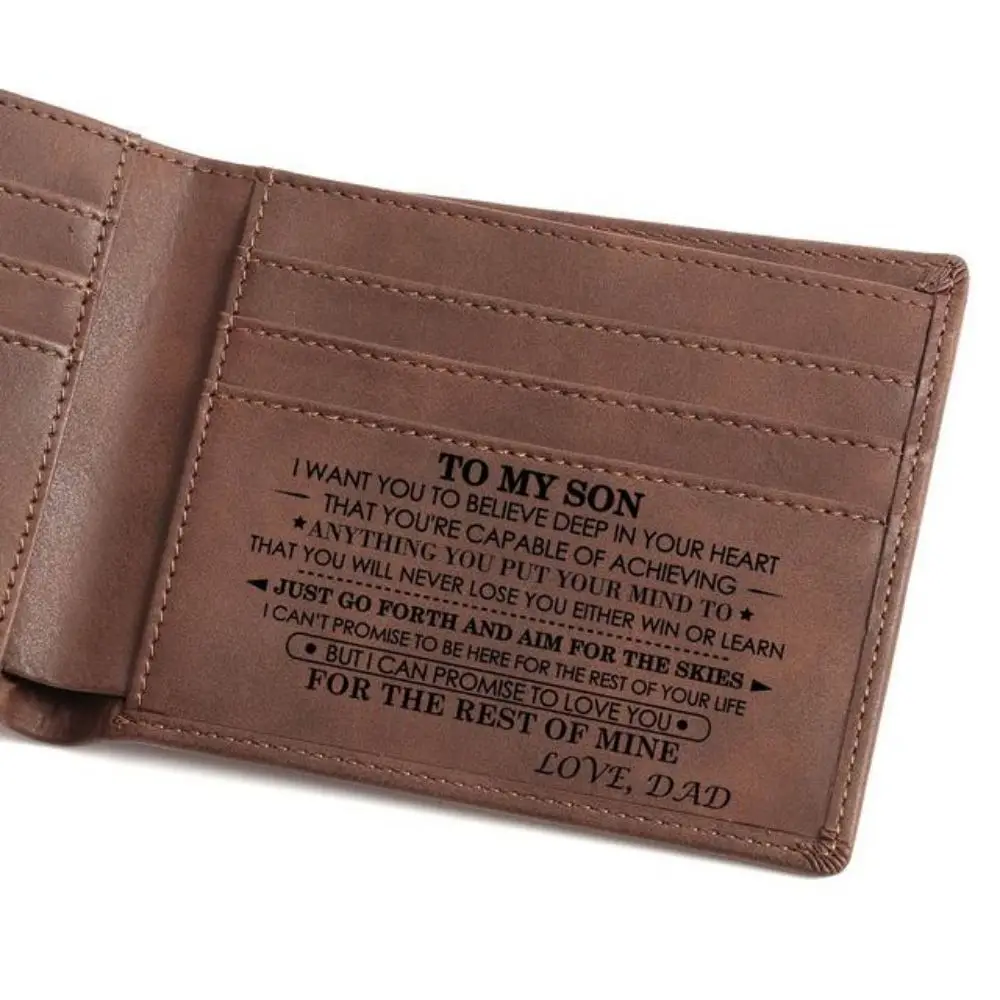 

To My Son Engraved PU Leather Wallet Purse Dad or Mon to son for Birthday Graduation Christmas Gift