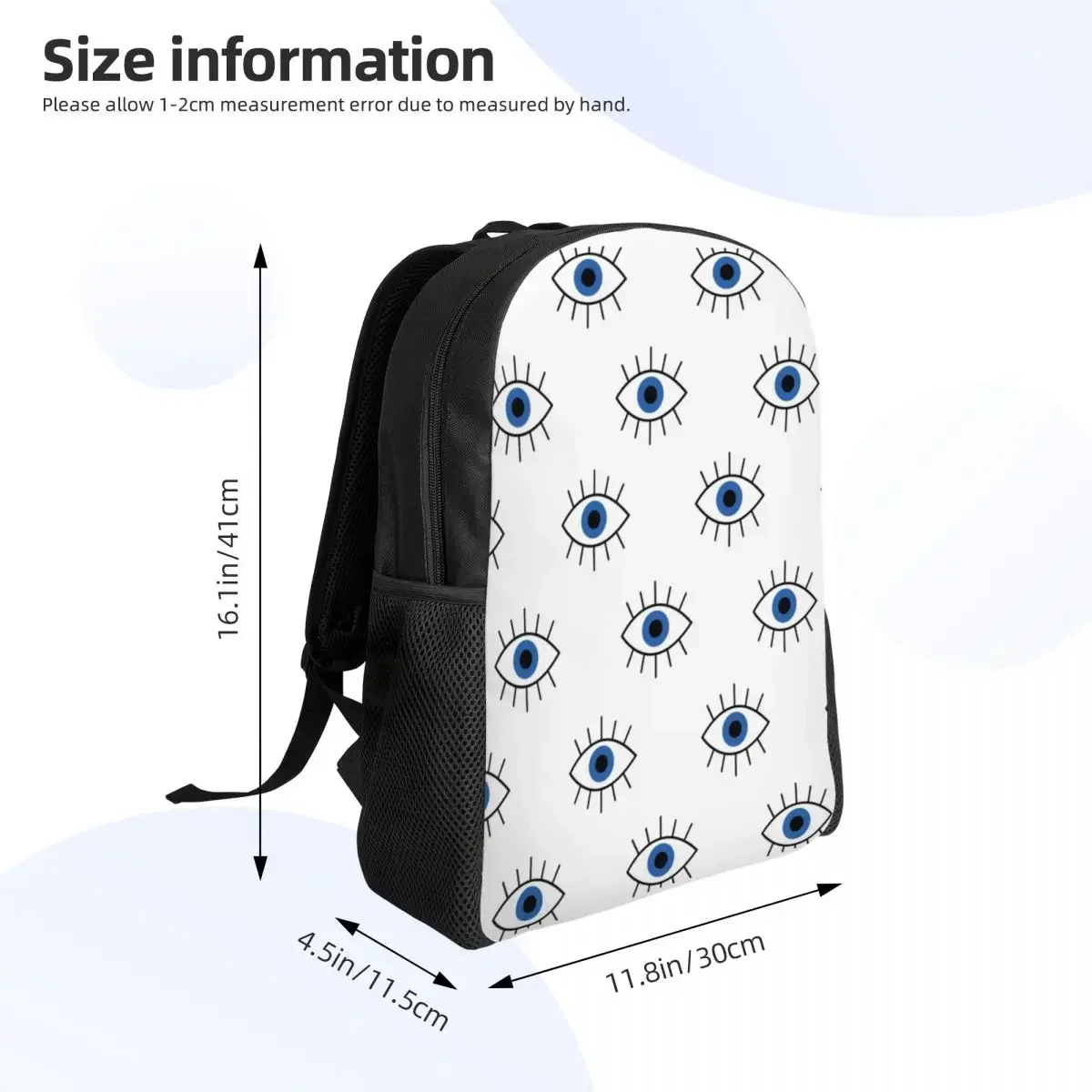 Maßgeschneiderter süßer blauer türkischer Evil Eye Laptop-Rucksack für Damen und Herren, lässige Büchertasche für Schule, Studenten, Nazar-Amulett, Boho-Tasche