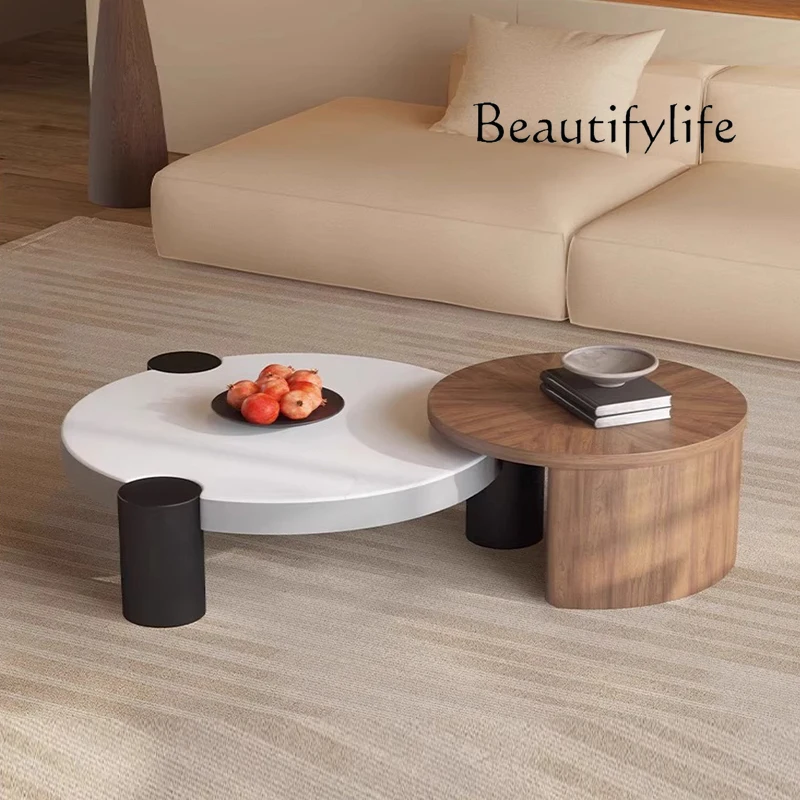Cream style simple modern marble round coffee table combination new home living room high sense