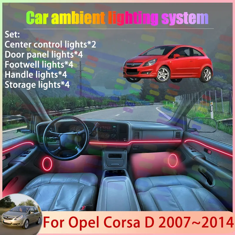 

For Opel Corsa D 2007~2014 Vauxhall S07 2008 2009 2/24 in 1 Car Atmosphere Light Lamp RGB Shade Ensemble Streamer Atmosphere Set