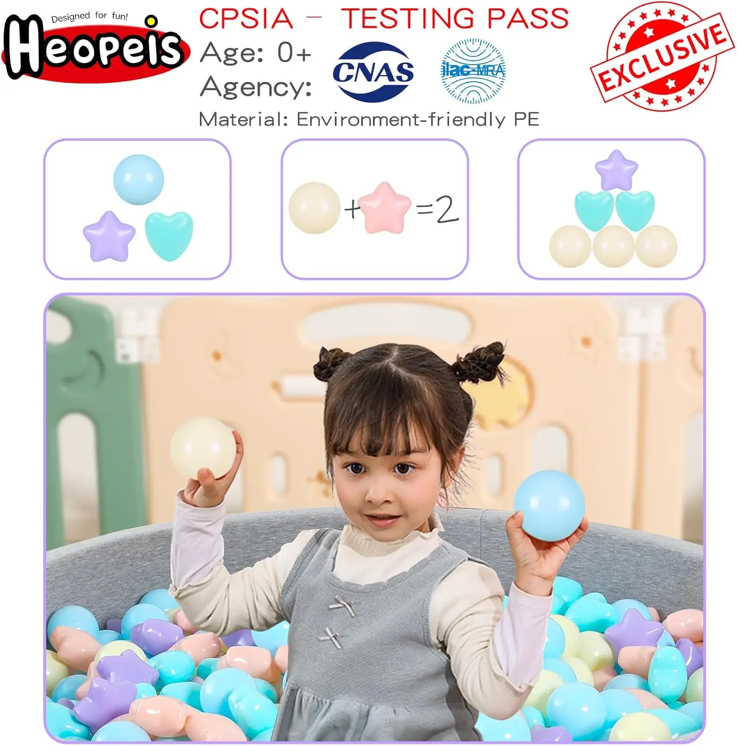 Piłeczki do basenu z kulkami 100 sztuk, 5 pastelowych kolorów, plastikowe piłeczki dla maluchów, bez ftalatów, bez BPA, odporne na ścieranie, zabawki wielokrotnego użytku.